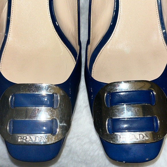 🔥 PRADA Luxury Blue Patent Leather Heels w/Buckle size: 39  🔥 - Picture 3 of 17